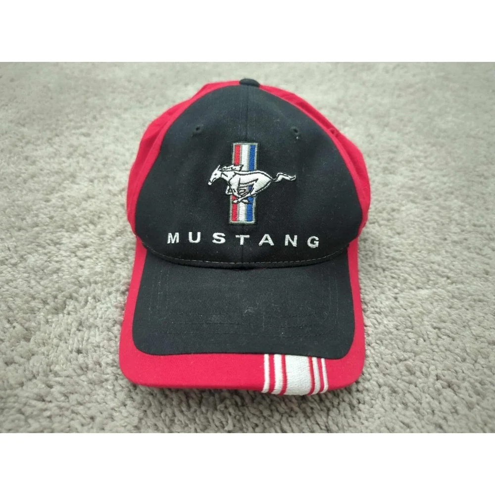 Ford Mustang Baseball Cap Mens OS Checkered Flag Tri-Bar Logo Hook & Loop